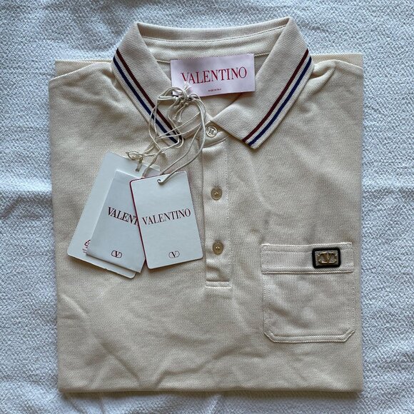 VALENTINO MEN NEW SEASON AUTHENTIC POLO SHIRT CREAM COLOR XXL SIZE - Picture 2 of 9
